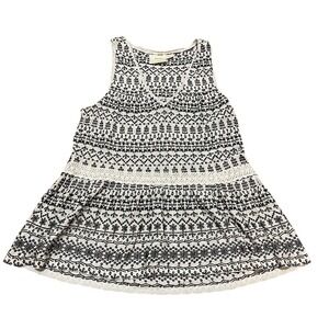 Maeve Anthropologie Women's M Babydoll Embroidered White Black Sleeveless Blouse